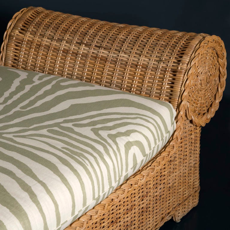A 1960s Scrolled Arm Wicker Daybed with Upholstered Seat 2