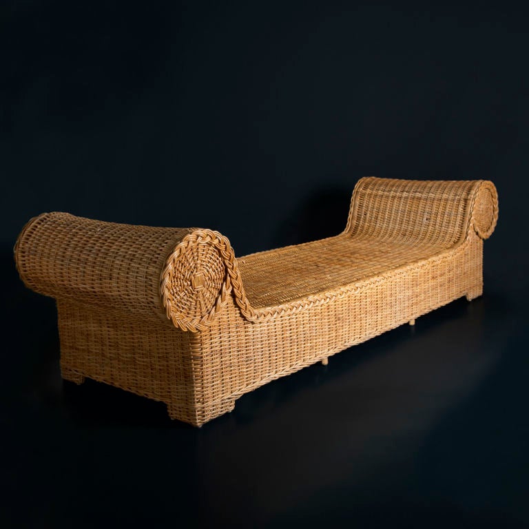 Mid-20th Century A 1960s Scrolled Arm Wicker Daybed with Upholstered Seat