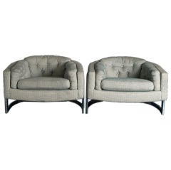 A Large Pair of 1960s Nickel Plated Barrel Backed Armchairs USA