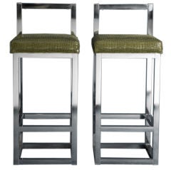 A Pair of 1970s Faux Snakeskin Nickel Plated Barstools