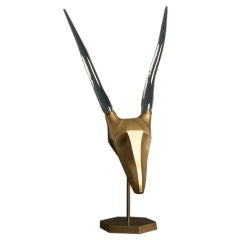 A Modernist Antelope Bronze & Steel Skull with Glass Horns