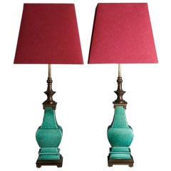 A Pair of Chinese Celadon Pagoda Shaped Ceramic Table Lamps