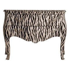 A 1970s Faux Zebra Skin Wrapped Bombe Commode