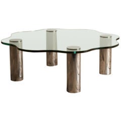 A 1970s Freeform Nickel Plated Legged Glass Coffee Table