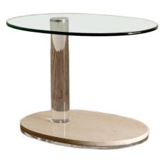 A Lion in Frost Designed Travertine and Lucite Side Table
