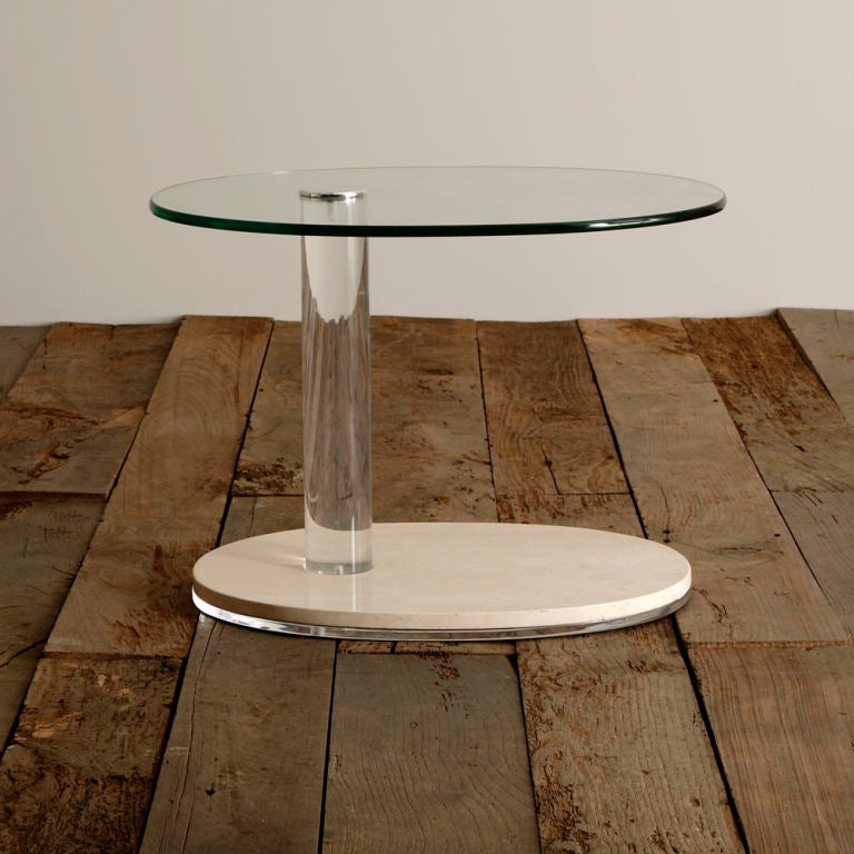 A Lion in Frost Designed Travertine and Lucite Side Table
