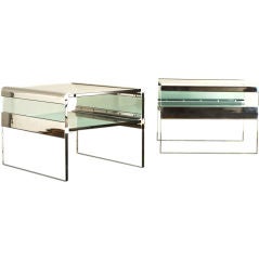 A Pair of Steel and Glass Waterfall End Tables for Pace