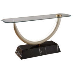 A Faux Horn on Marble Base Console Table