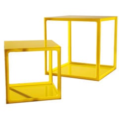 A Pair of 1970s Yellow Acrylic Occasional Tables