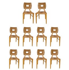 Set of ten comfortable rush dining chairs