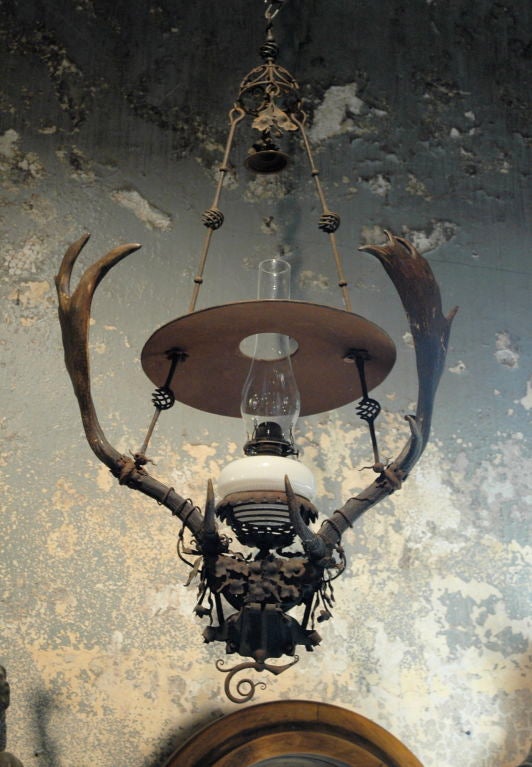 Handmade Wrought Iron and Horn Light Fixture For Sale 2