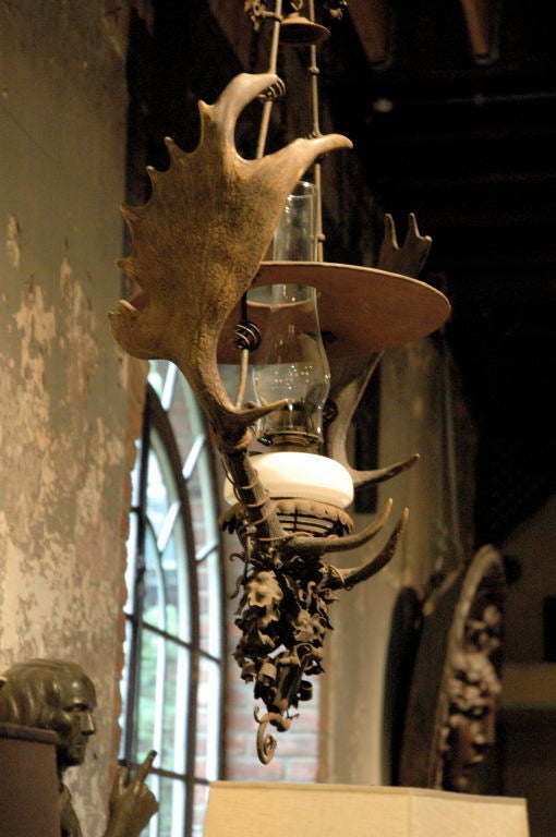 Handmade Wrought Iron and Horn Light Fixture For Sale 3
