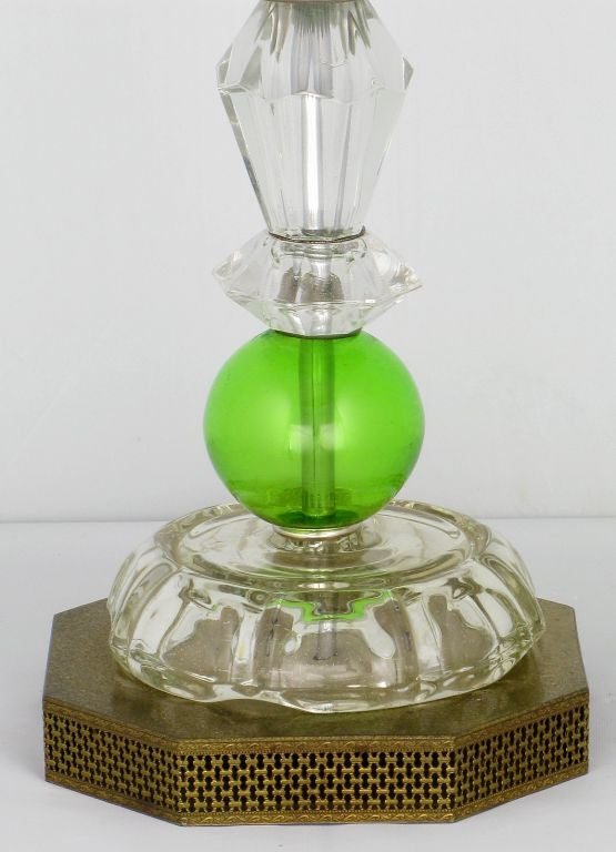 Mid-20th Century Pair Elegant & Tall Crystal And Green Glass Sphere Table Lamps