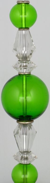 Pair Elegant & Tall Crystal And Green Glass Sphere Table Lamps 1