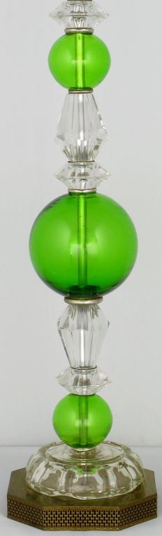 Pair Elegant & Tall Crystal And Green Glass Sphere Table Lamps 2