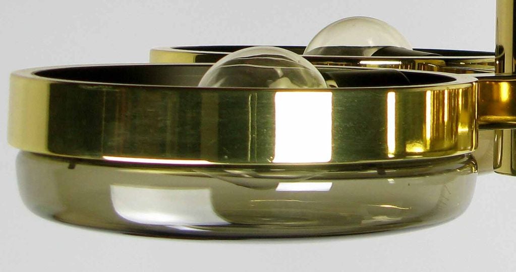Modernist Brass And Smoked Glass Quatrefoil Chandelier 1