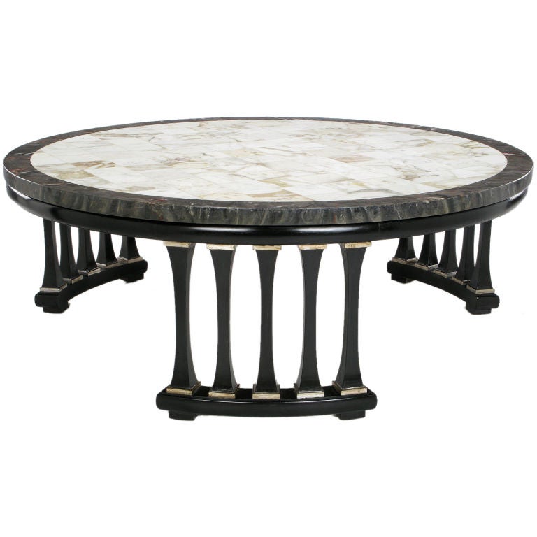 Round Triple Colonnaded Marble Top Coffee Table