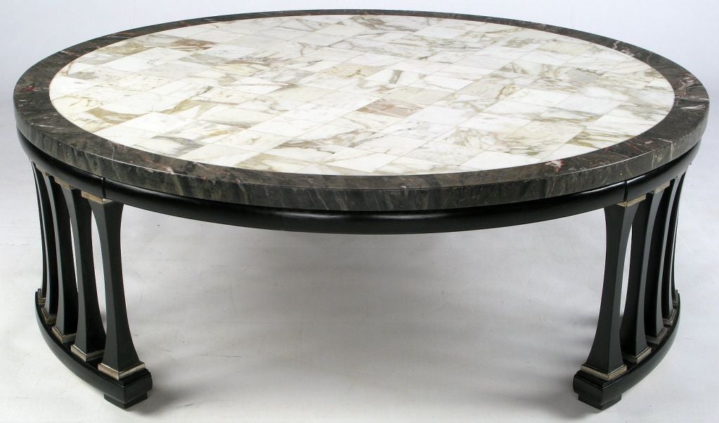 American Round Triple Colonnaded Marble Top Coffee Table