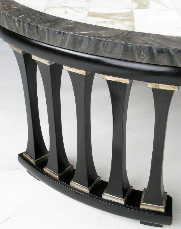 Lacquer Round Triple Colonnaded Marble Top Coffee Table