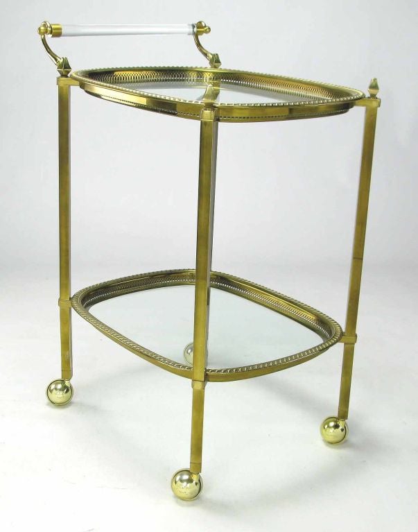 Italian Brass Rolling Bar Cart/Server With Acrylic Handle