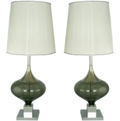 Modern Chrome & Smoked Glass Gourd Form Table Lamps