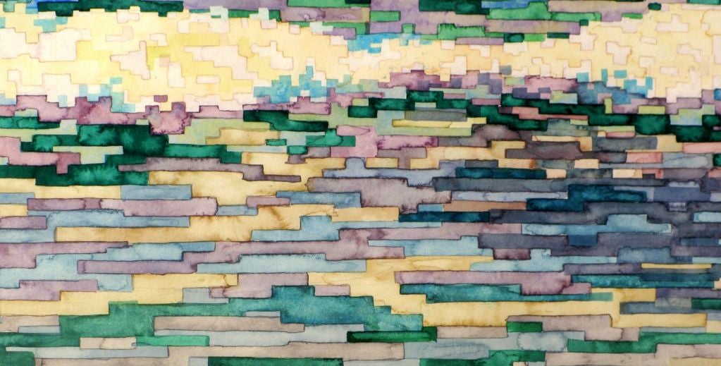 20th Century Large Colorful Pointillist Watercolor Seascape By Douglas Wilson