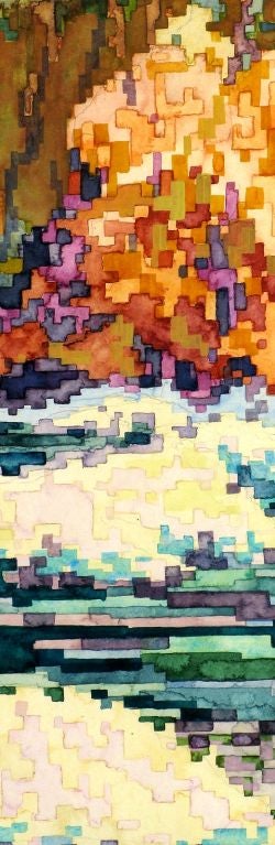 Large Colorful Pointillist Watercolor Seascape By Douglas Wilson 3
