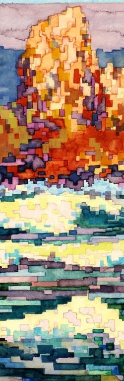 Large Colorful Pointillist Watercolor Seascape By Douglas Wilson 4