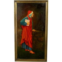 Large Oil Painting Depicting Dante Holding "The Divine Comedy"