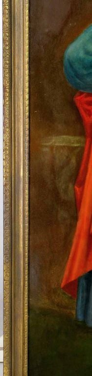 Carved Large Oil Painting Depicting Dante Holding 