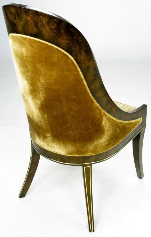 20th Century Four Mastercraft Amboyna Burl & Brass Spoonback Dining Chairs