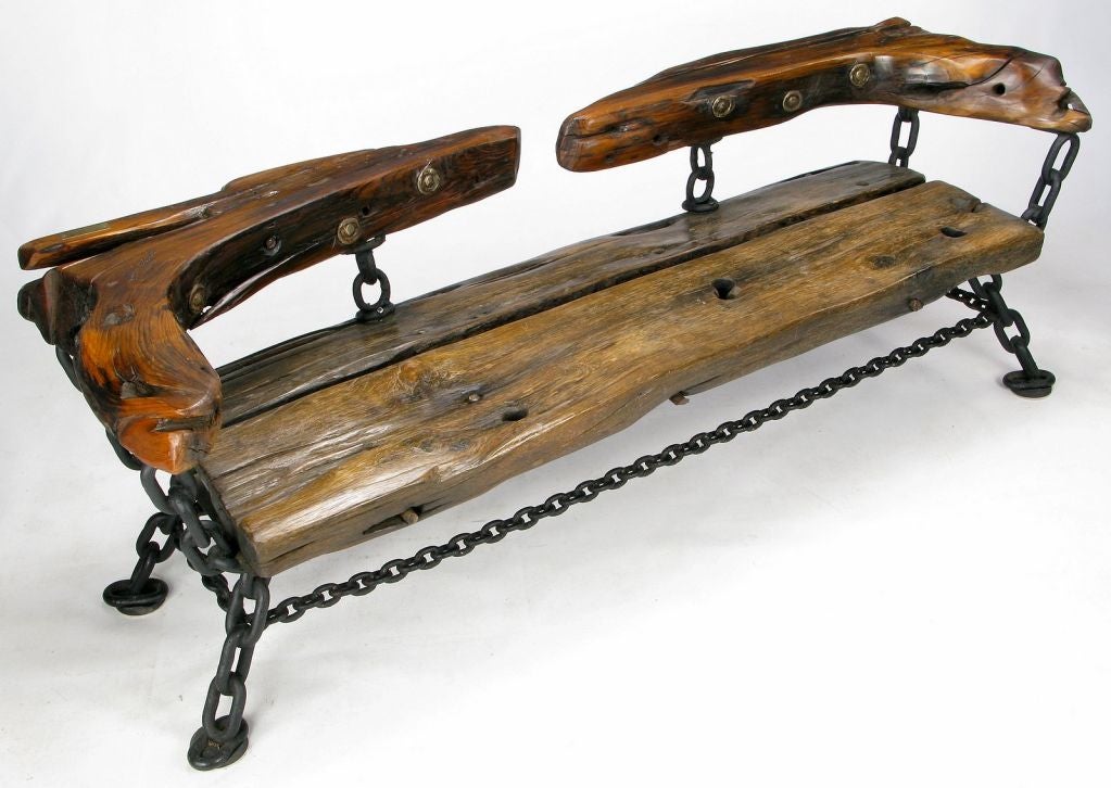 American Artisan Chain & Wood Bench From The Shipwreck James D. Sawyer