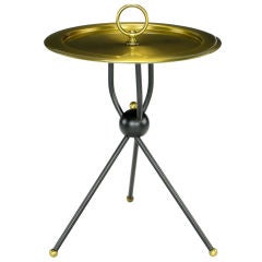 Black Lacquered & Brass Gueridon With Center Ring