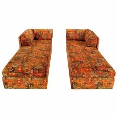 Used Pair Milo Baughman Chaises Longues In Bedouin Rug Design Fabric