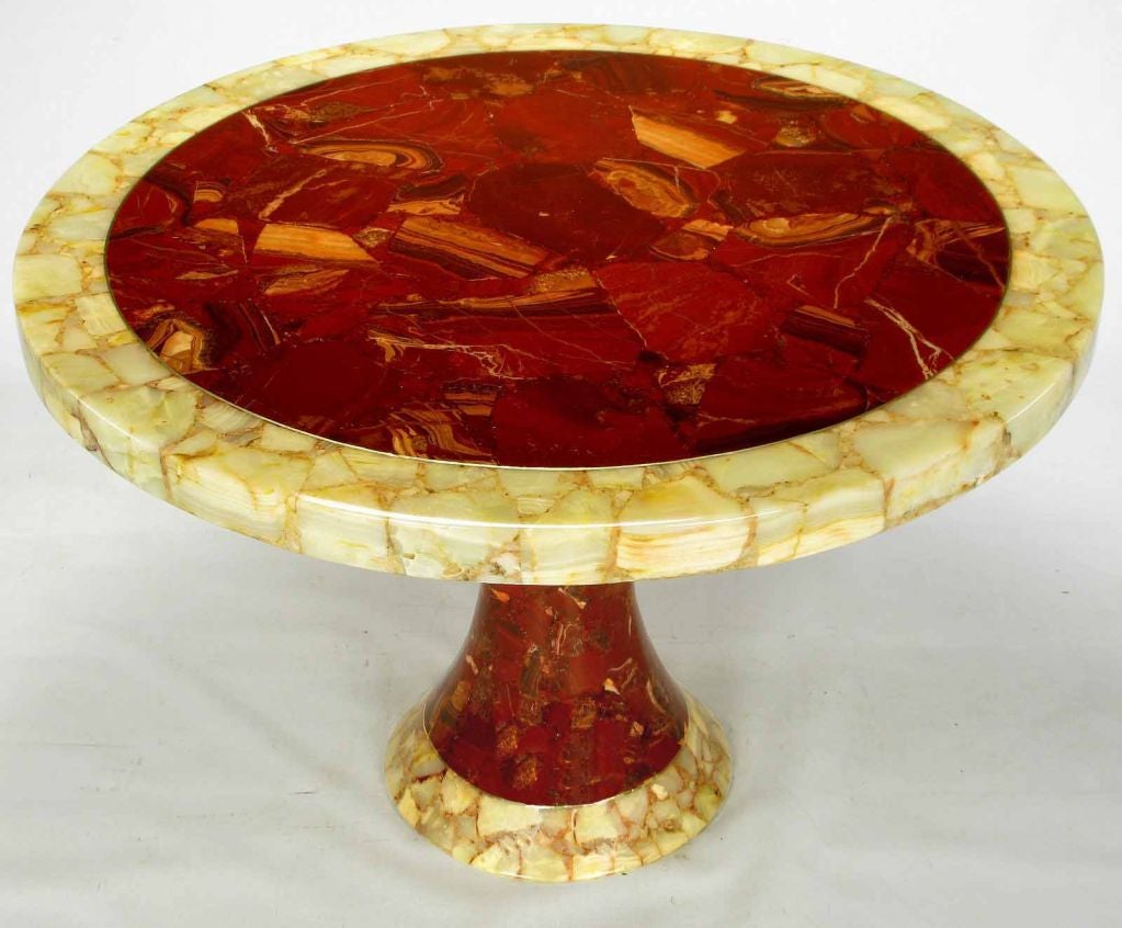 Muller's Red & Cream Onyx Pedestal Dining Table