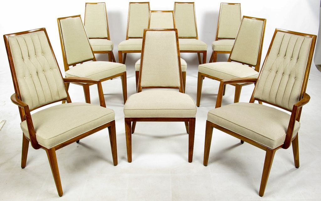 Ten Monteverdi-Young Walnut Dining Chairs In Taupe Linen