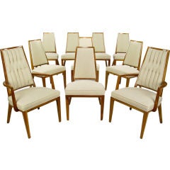 Ten Monteverdi-Young Walnut Dining Chairs In Taupe Linen