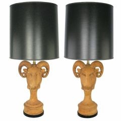 Italian Terracotta Ram's Head Table Lamps