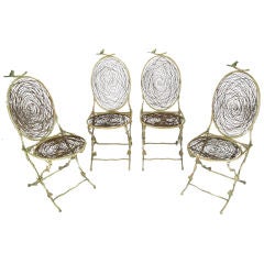 Four Metal Faux Bois Chairs With Bird's Nest Seats & Back