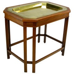 Walnut Canted Corner Table With  Incised & Recessed Brass Tray