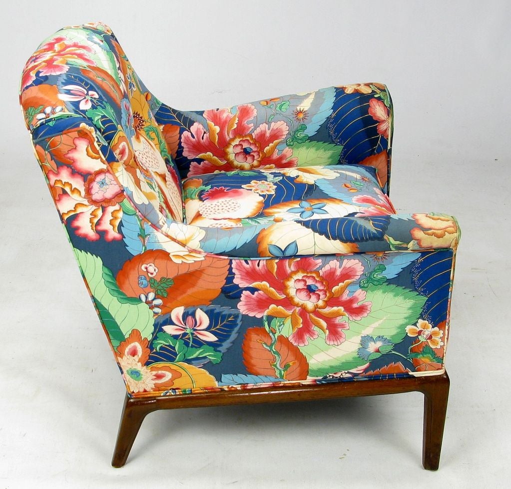 Mid-20th Century Colorful Chintz Upholstered Club Chairs In The Style Of Wormley