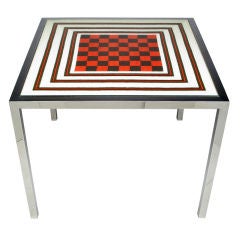 Milo Baughman  Needlepoint  Game Table With Chrome Parsons Frame