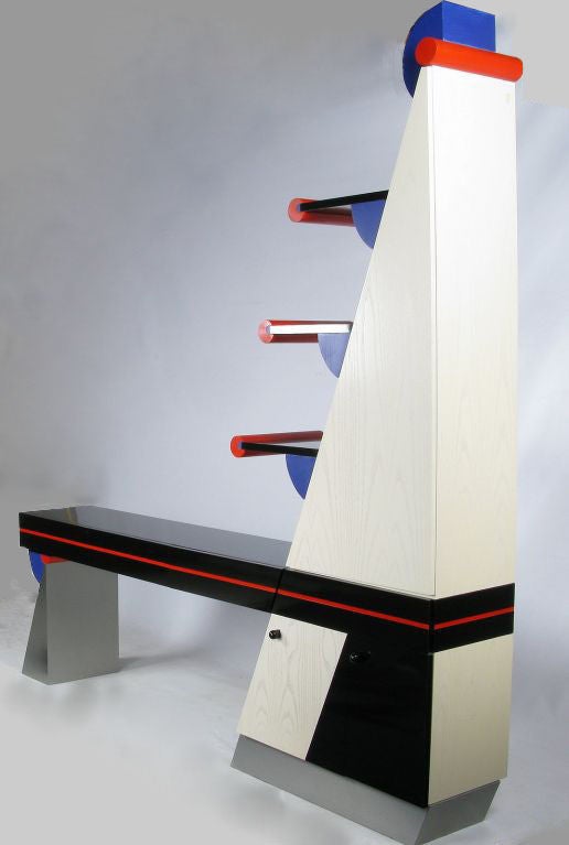Brushed Ettore Sottsass Style Black Lacquer And Cerused Oak Sideboard