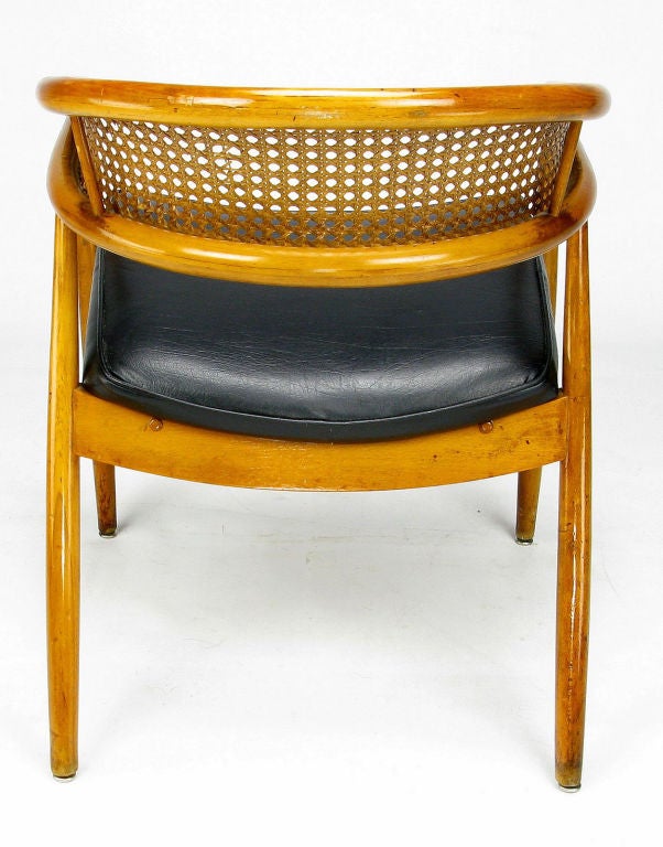 Mid-20th Century James Mont Style Bent Wood & Cane Arm Chairs