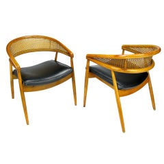 James Mont Style Bent Wood & Cane Arm Chairs
