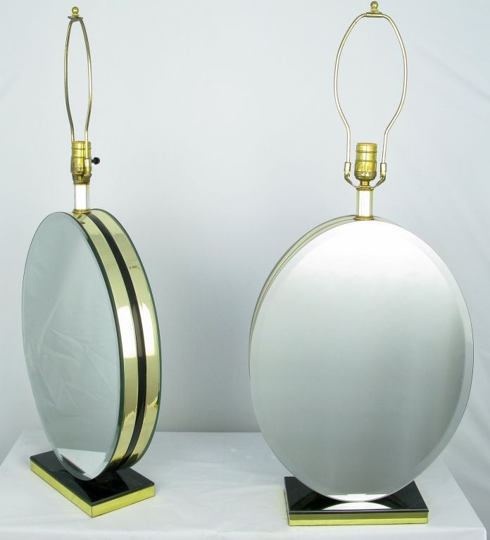Pair Oval Two-Sided Beveled Mirror Table Lamps
