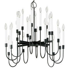 Vintage Lightolier Black Lacquer Steel Twenty-Four Light Chandelier