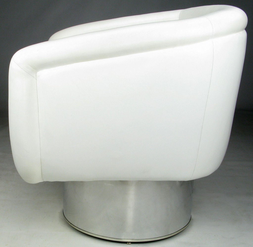 Late 20th Century Pace White Leather And Chrome Swivel Chairs By Leon Rosen