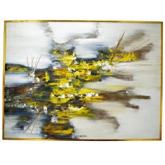 Vintage Large Saffron, Grey 
Brown Abstract Expressionist Oil Painting