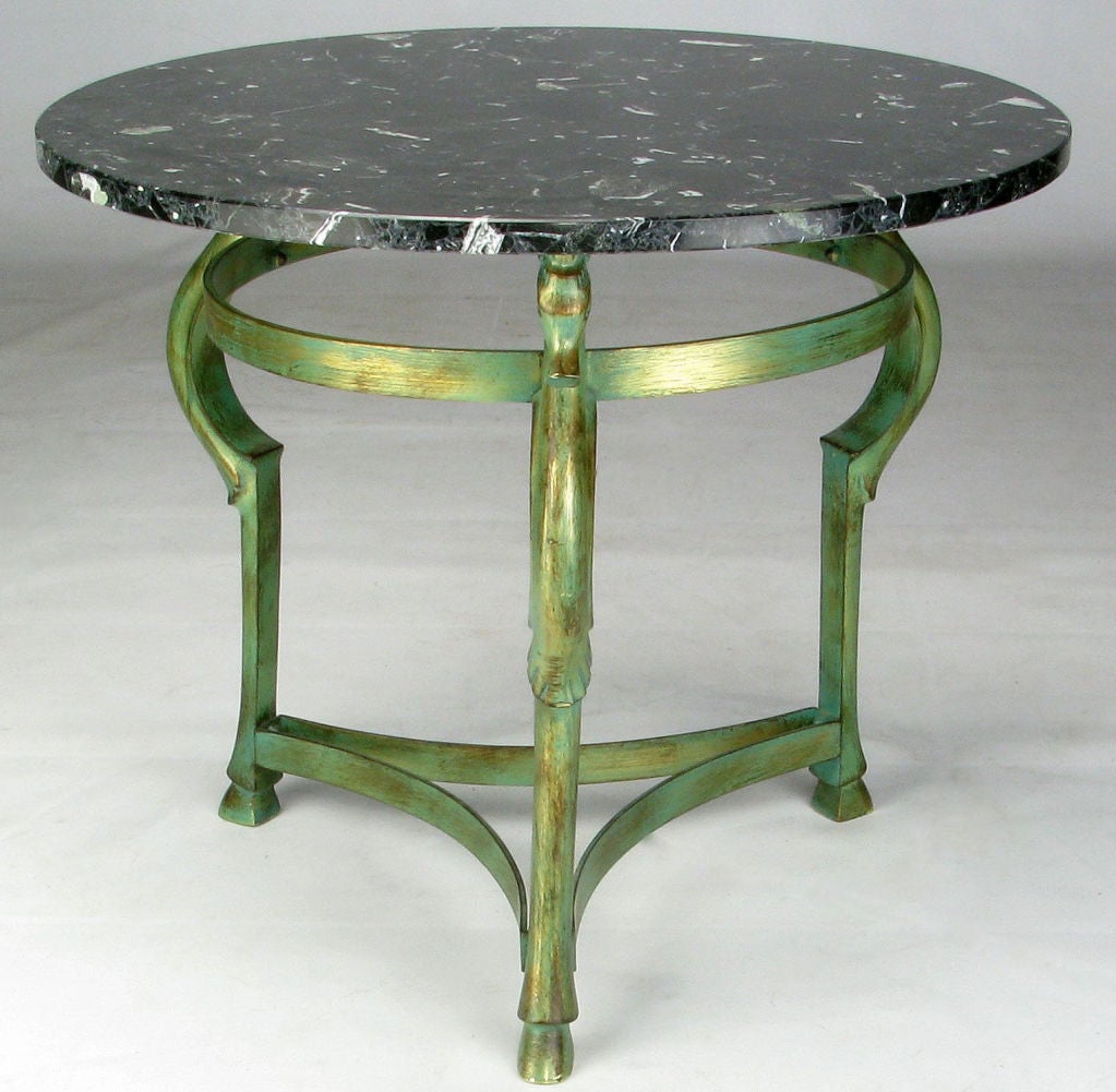 Italian Verde Bronze End Table With Sea Horse Heads & Hooves